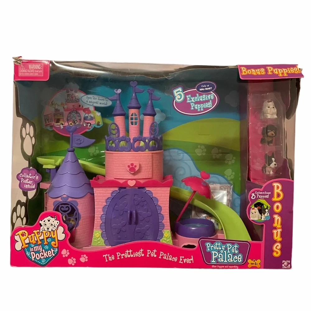 Pet Palace Puppy Pocket Castle Vintage Toys Doll House Miniatures Purple Pink